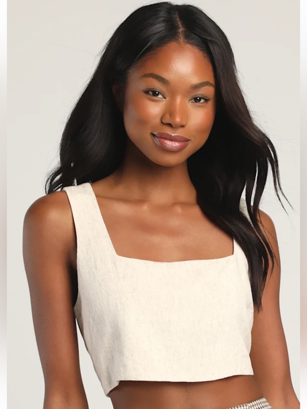 Lulu’s Just Perfect Beige Square Neck Cropped Tank Top